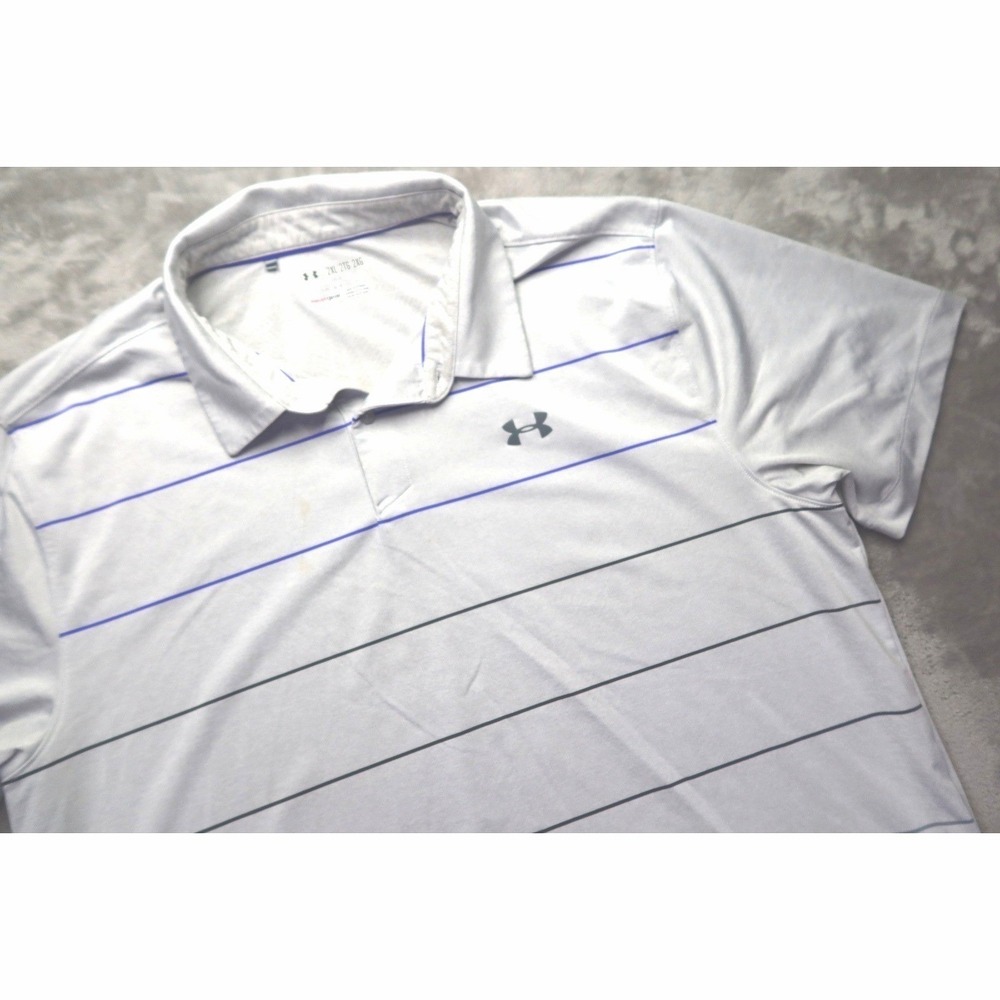 Under Armour Men's Golf‎ Polo Shirt Heatgear Loose Fit Gray Blue Stripe 2XL